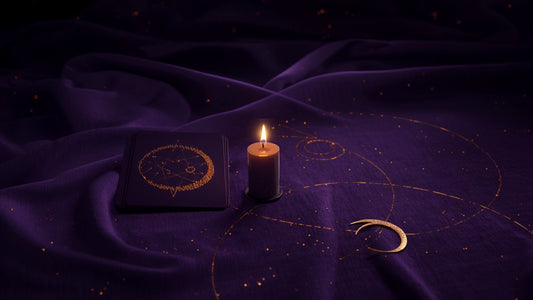 An hourglass filled with stars on dark violet velvet