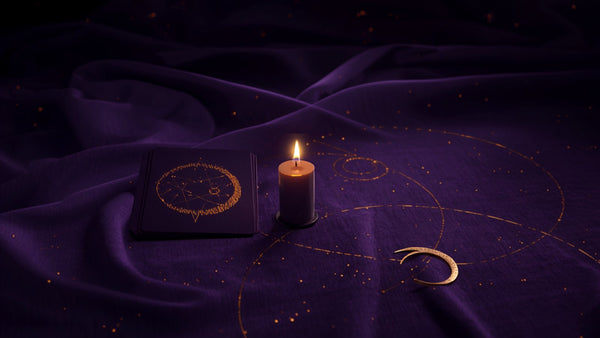 An hourglass filled with stars on dark violet velvet