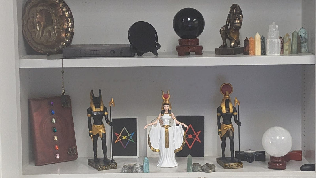 A practitioner's altar in soft light — the visible mark of sustained practice.