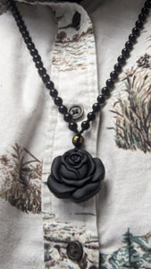 Obsidian Black Rose Necklace