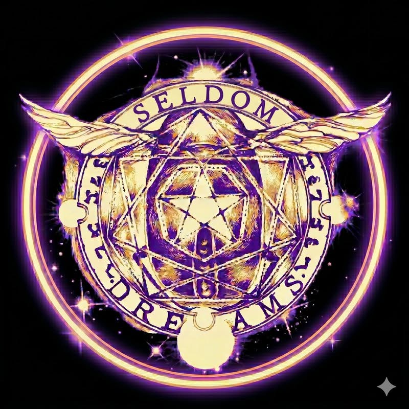The Seldom Dreams seal — winged sigil with pentagram in violet and gold